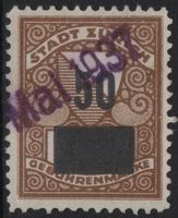 50 auf 1.50 Fr. seltene Fiskalmarke von der Stadt ZÜRICH