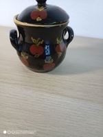 Keramik mit Deckel handgearbeitet schwarz bemalt
