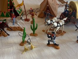 Indianer Figuren und Zelt und Wagen (1Rad fehlt)