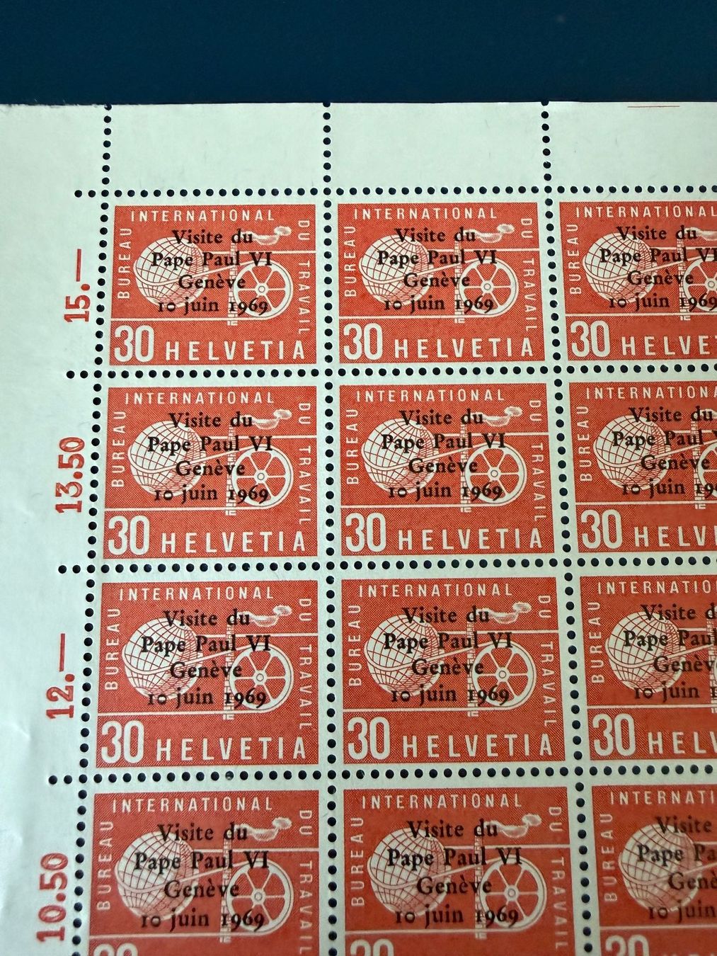 Tutti i francobolli: Helvetia, 1969, 1 Bogen postfrisch, Papstbesuch, – Nuovo (secondo la descrizione) da Oberhasli venduto da Sicurezza 1