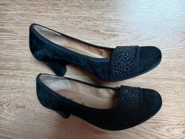 TOP! Schwarze Wildleder/Glitzer Gabor Pumps, Gr. 38!