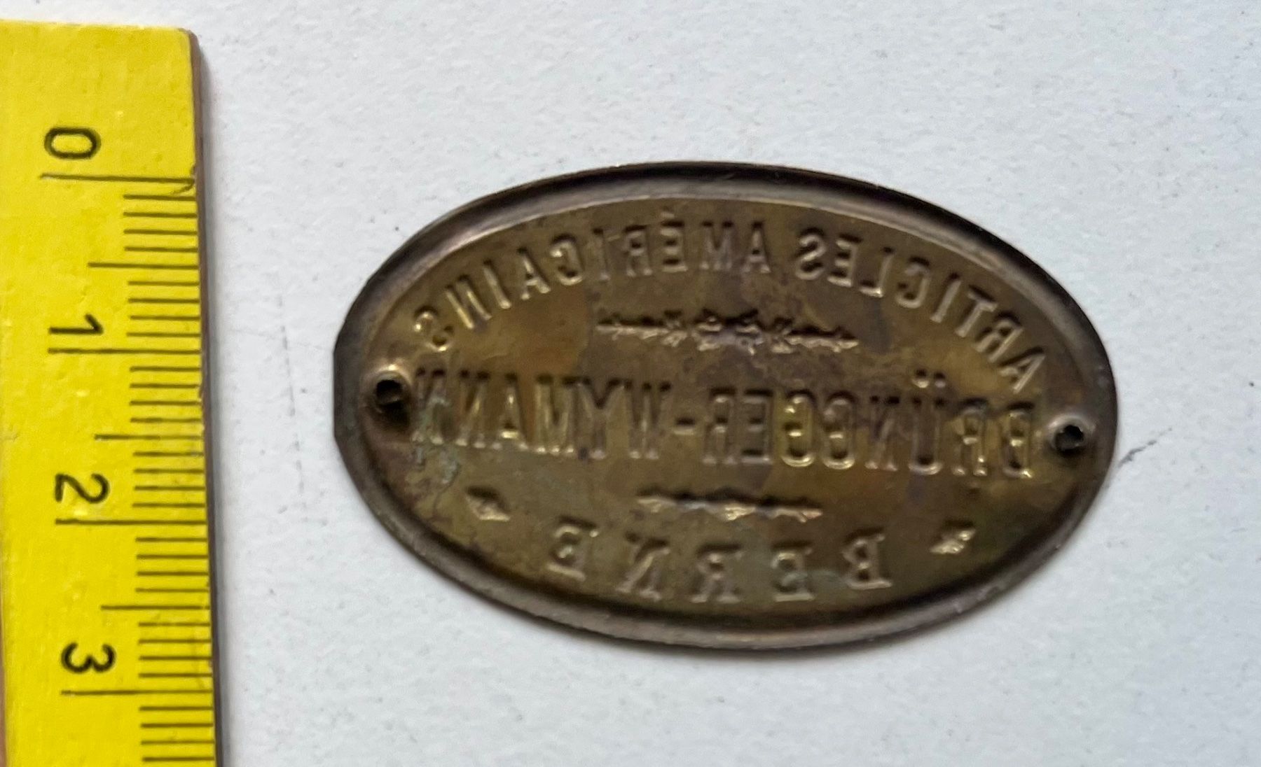 Insegne: Schild Brüngger-Wymann Bern "Articles Americains" oval alt – Usato da Ostermundigen venduto da DaxKarten-75 1