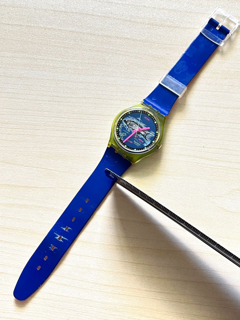 Swatch Orologi: Swatch Uhr Fisch Design blau – Usato da Grenchen venduto da chththl 1