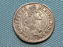 Ungarn Silbermünze 1675 Leopold I, 15 KR Vorzüglich selten.