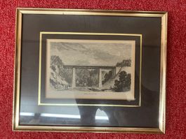 Antiker Eisenbahn Stich "Brücke über die Jona" 1860
