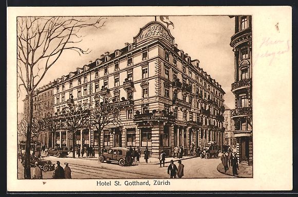 Cartoline postali: Zürich, Hotel St. Gotthard mit Strassen – Usato da Berlin venduto da bartko-reher