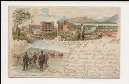 AK 1898 Gruss aus Thun Militärschule Litho Falsch Gestempelt