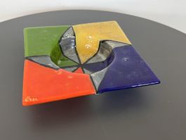 Moderne Fused Glass Kunst Schale quadratisch 18.5cm signiert