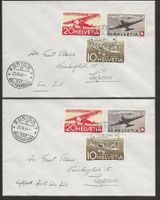 2 x Flugpost Brief 1944 F37 F38 F39 Genève Zürich Luzern +++