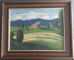 Tableau - signé Pierre Henri - Ferme - 55cm x 46cm