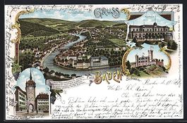 Litho Baden, Totalansicht, Stadtturm, Ku