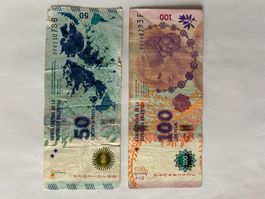 Argentinien-Lot, 2 Banknoten (50 und 100 Pesos)