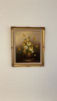 Blumenstillleben Gemälde mit Goldrahmen, signiert T.David