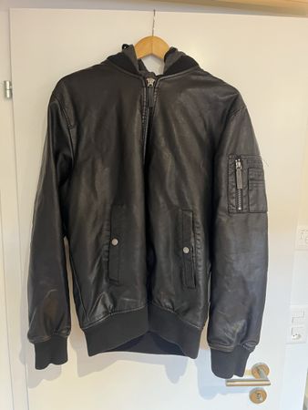 Herren Lederjacke mit Kapuze Grösse XL Schwarz 