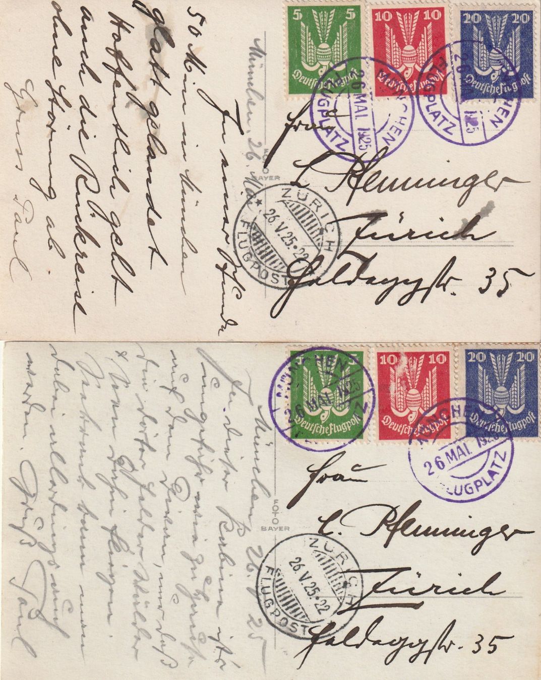Alle Briefmarken: Deutschland 2 Flugpostkarten 1925 – Gebraucht aus Rorschacherberg von fratovi2