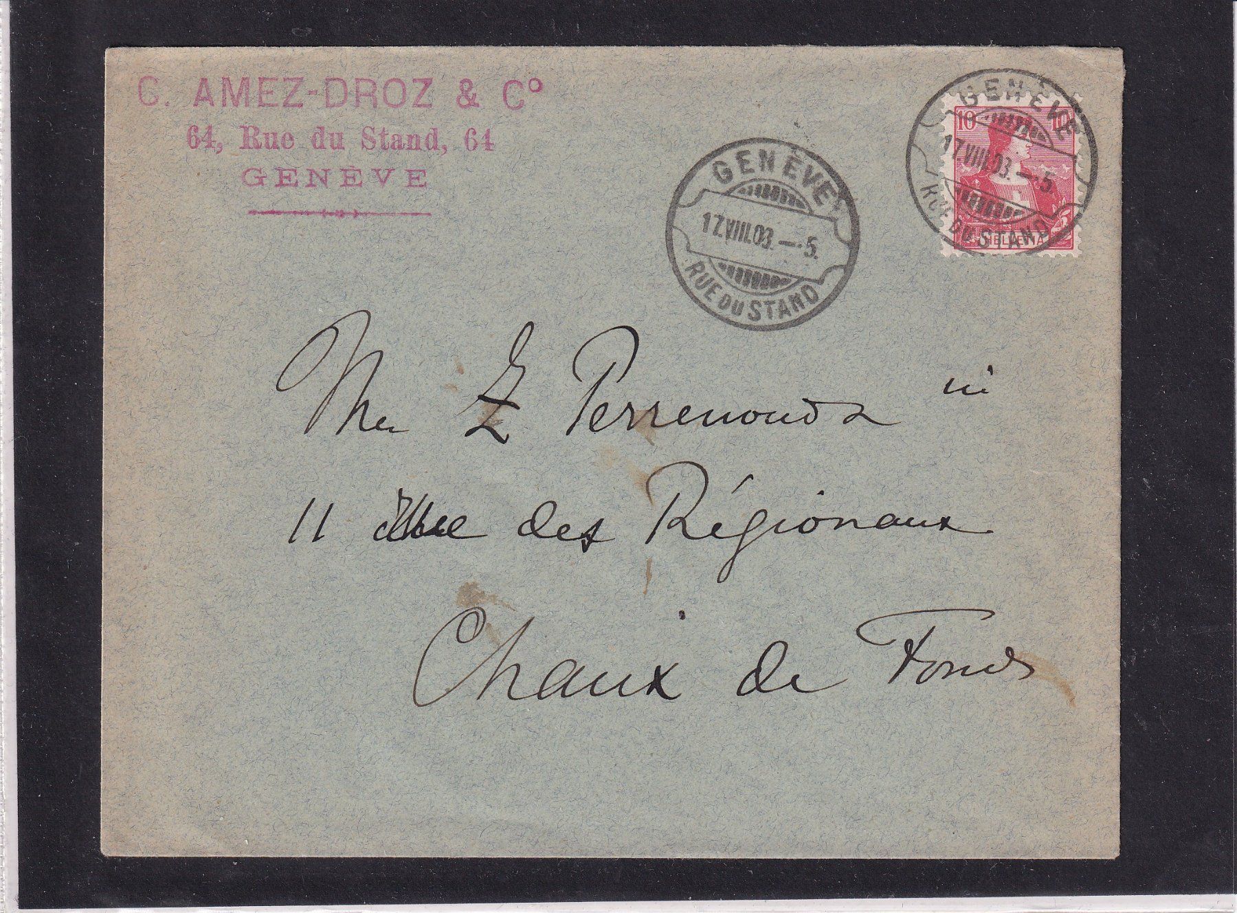 Tutti i francobolli: Genève - Amez-Droz - 1903 – Usato da Orvin venduto da Pyaeschli