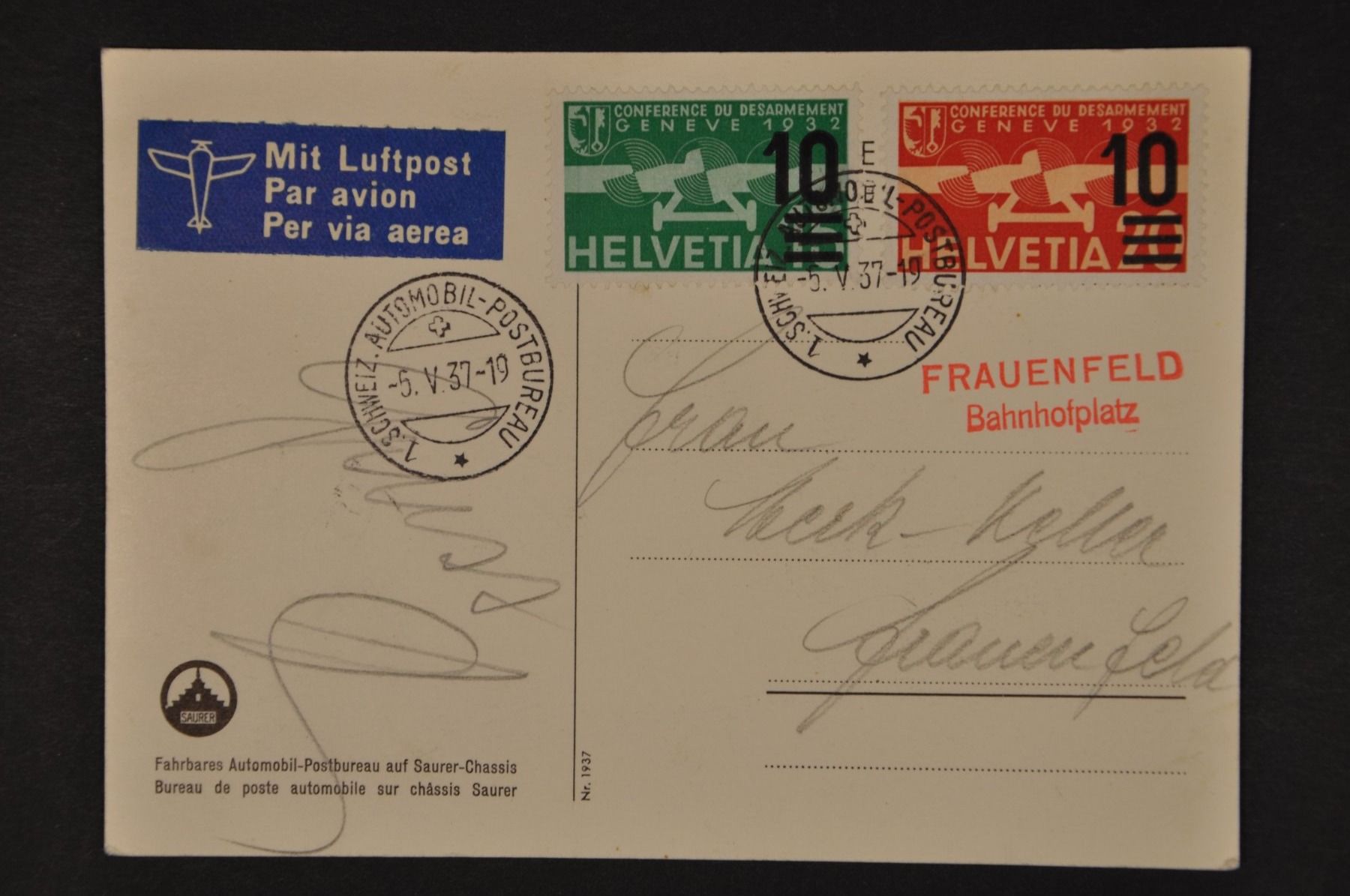 Alle Briefmarken: 1937 Karte mit F20+F21 – Gebraucht aus Wolfhalden von Zinauktion