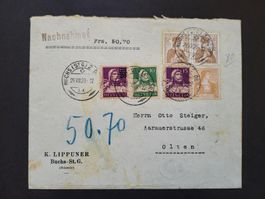1929, Beleg von Buchs nach Olten mit interessanter Rückseite