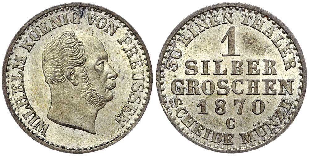 Tutti le monete: Preussen, Groschen 1870 C – Usato da Chiasso venduto da Novamarketing