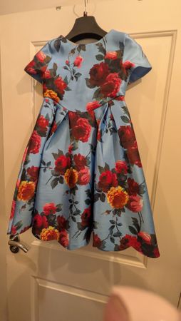 Monsoon Blue Floral Party Dress 8 Yrs - Perfect for Summer!