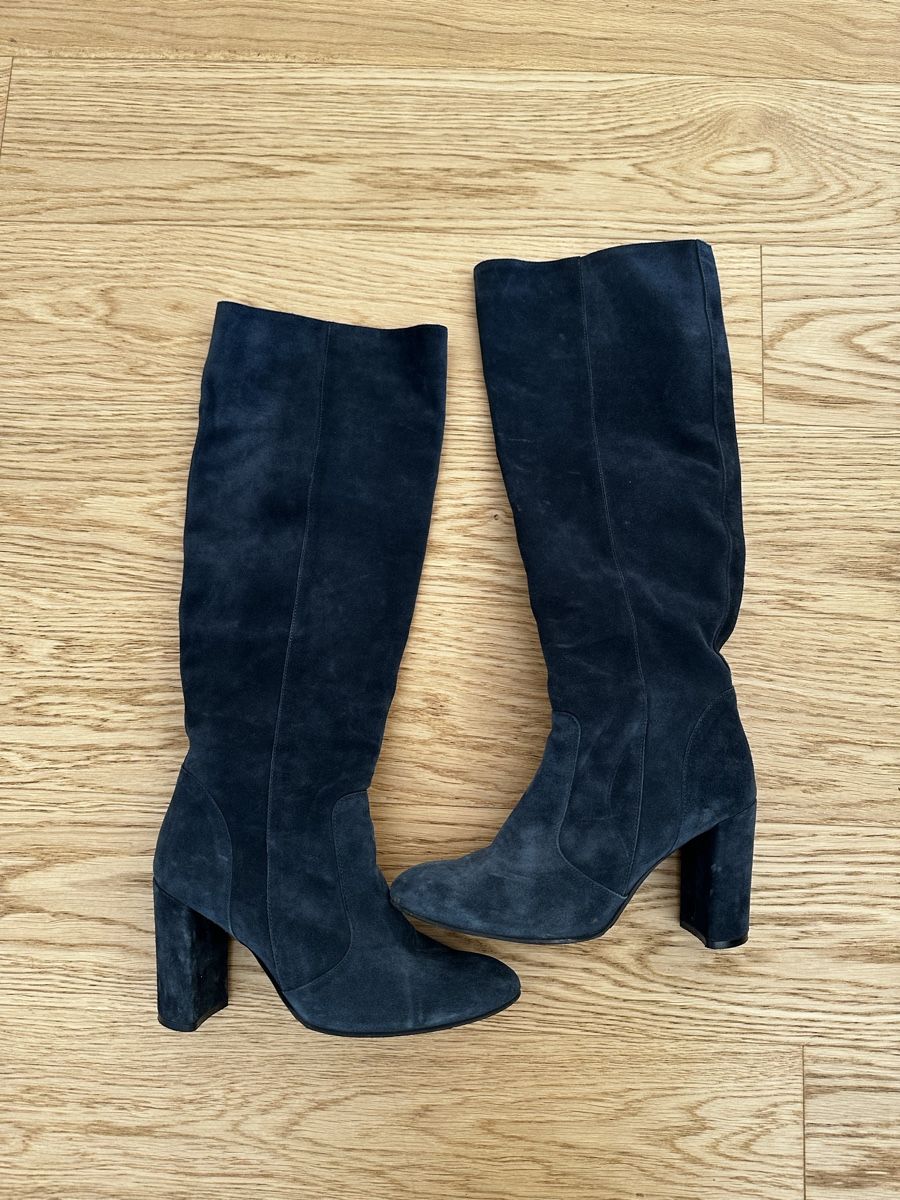 Scarpe da donna: Suede Leather Knee High Heel Boots, Blue, 37 – Usato da La Croix (Lutry) venduto da secondhandZara 1