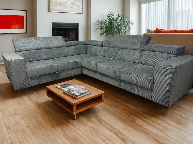Sofas: ECKSOFA "FEWA" SAMTKORD GRAU BEIDSEITIGE MONTIERBAR – Neu und originalverpackt aus Recherswil von Moebel_Outlet 1