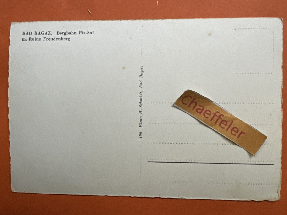 Cartes postales: Bad Ragaz. Bergbahn Piz-Sol m. Ruine Freudenberg – D'occasion à Zürich par Chaeffeler 1