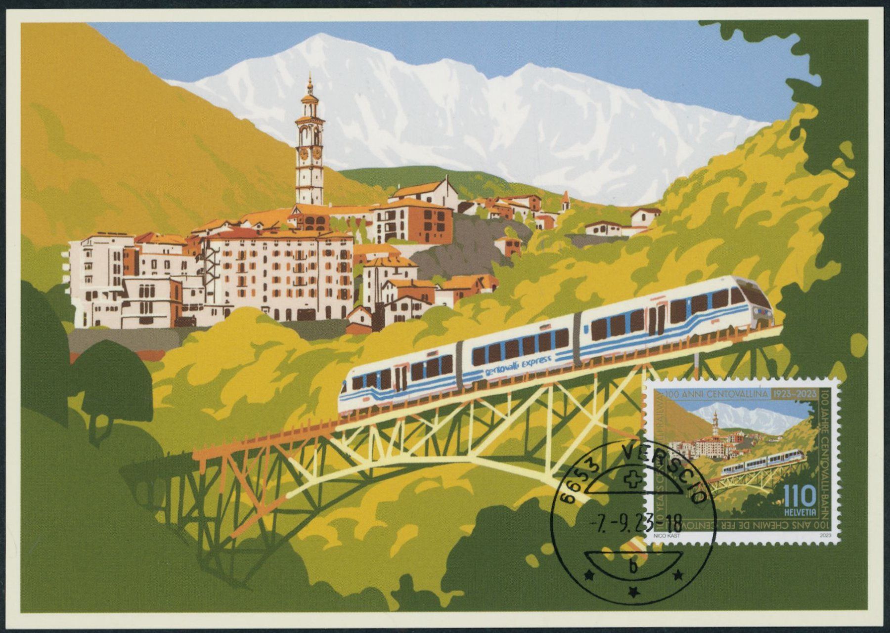 Tutti i francobolli: 2023 - Centovalli Bahn - Maximumkarte MK - FDC ET – Usato da Schindellegi venduto da leecollect