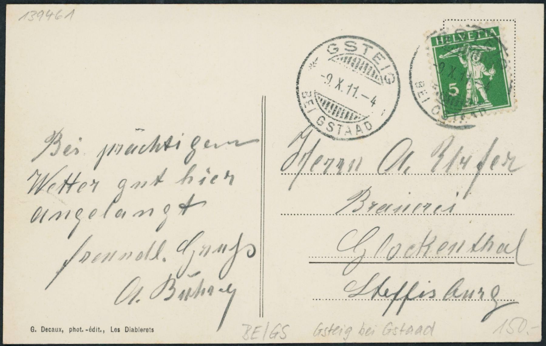 Cartoline postali: BE Gsteig bei Gstaad - Kutsche – Usato da Schindellegi venduto da leecollect 1