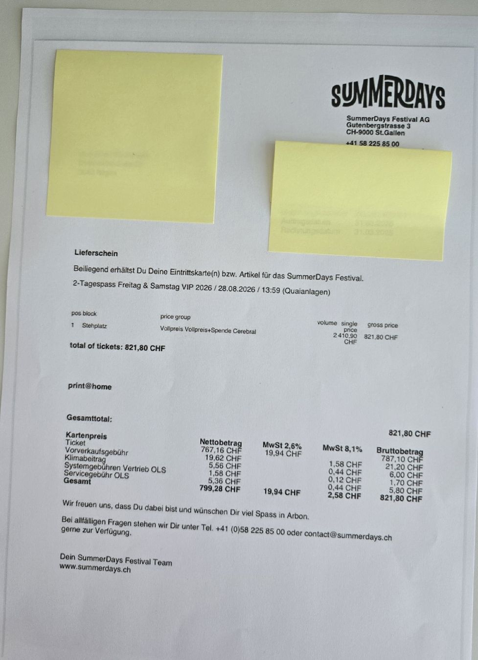 Biglietti: Summerdays Arbon VIP Tickets – Nuovo e nell'imballaggio originale da Zihlschlacht venduto da foxifee 2
