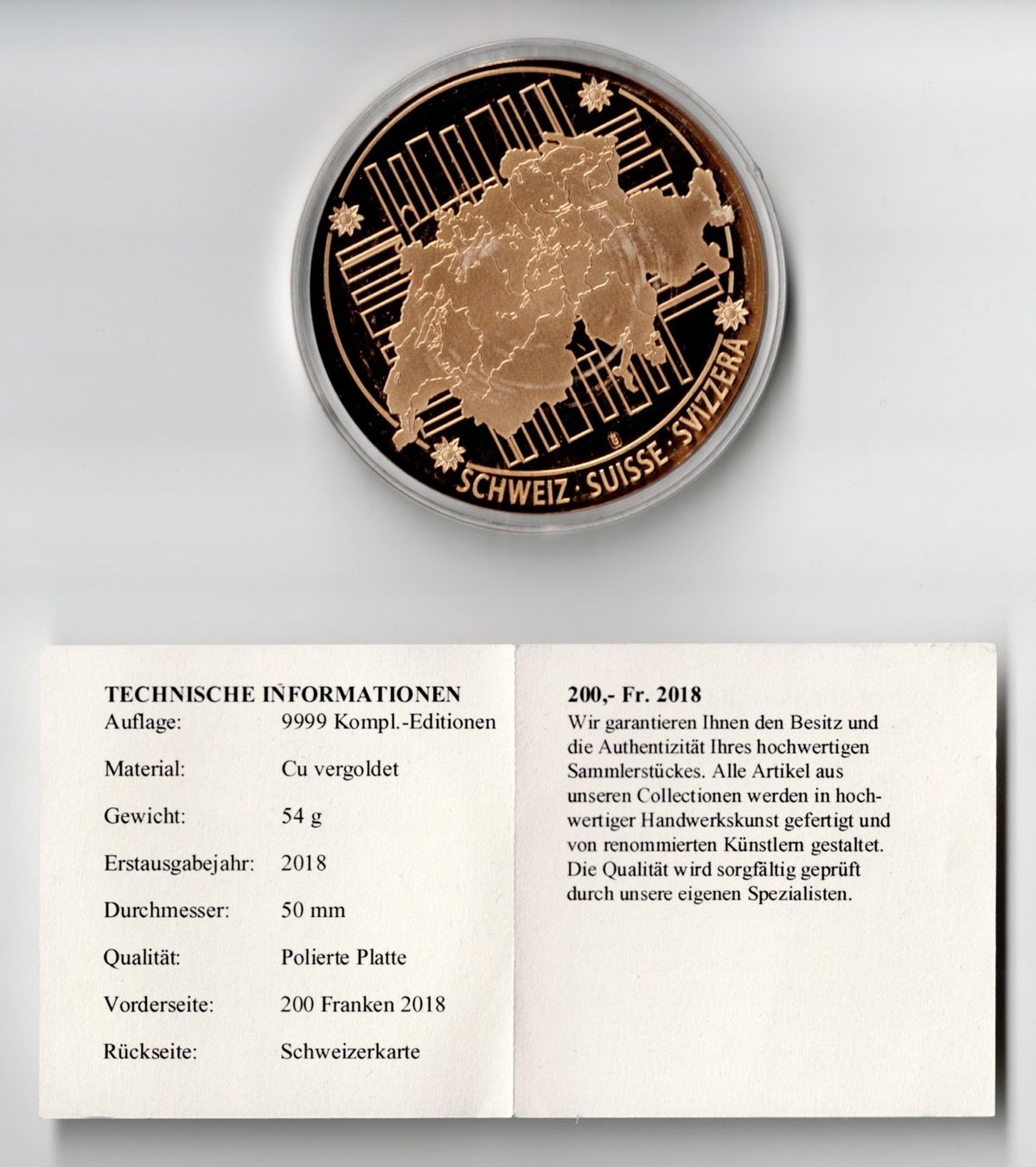 Medaglie: 2018_200.00_Zertiikat_00305_Note auf Medaille – Nuovo (secondo la descrizione) da Hombrechtikon venduto da Fraese01 3