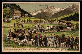 Lithographie Champéry, Bäuerinnen von Champéry
