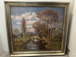 Gemälde mit Rahmen, signiert, Flusslandschaft, Top Zustand!