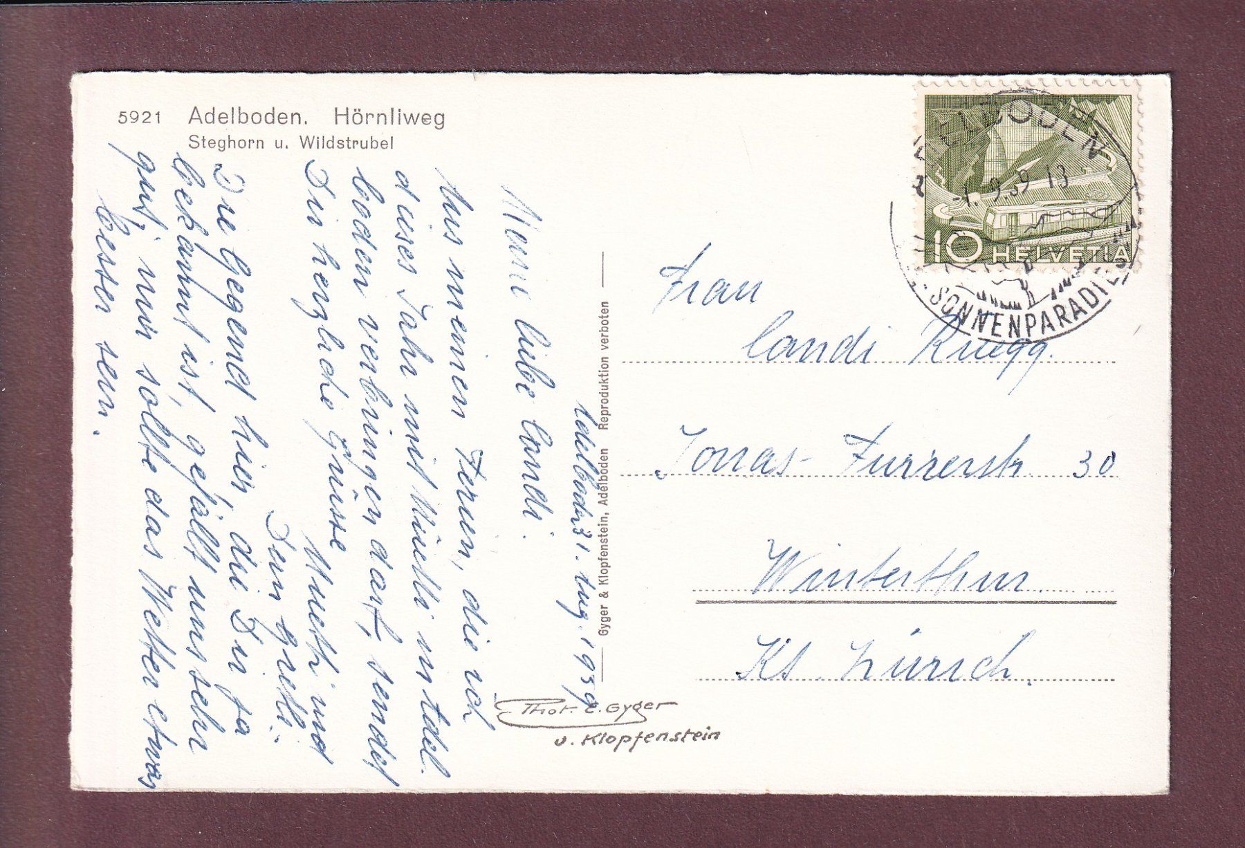 Ansichtskarten: ADELBODEN - Hörnliweg - 1959 – Gebraucht aus Pully von nicecards 1