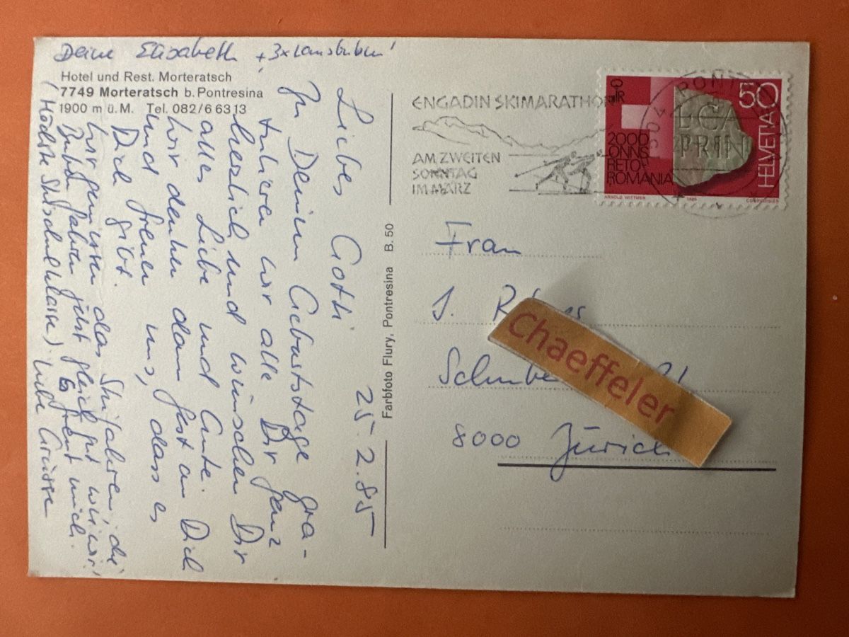 Cartoline postali: Hotel und Rest. Morteratsch, 7749 Morteratsch. – Usato da Zürich venduto da Chaeffeler 1