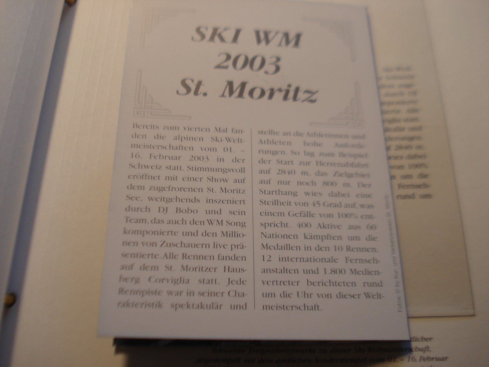 Alle Briefmarken: Folder Ski WM St Moritz 2003 – Gebraucht aus Niederwil AG von morostahu 2