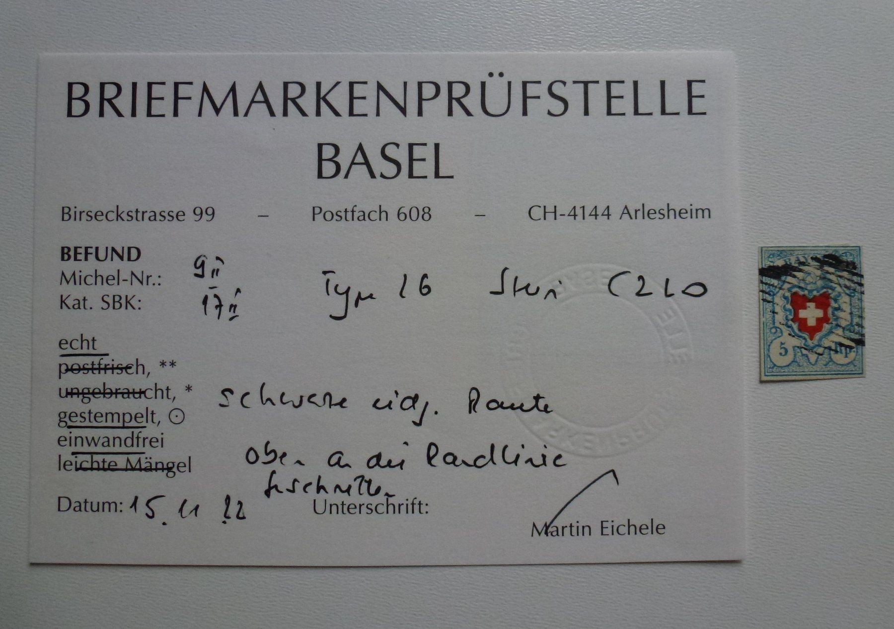 Tutti i francobolli: 1850 - Rayon I - Typ 16 - Stein C2LO mit Befund – Usato da Walkringen venduto da Casablanca777 2