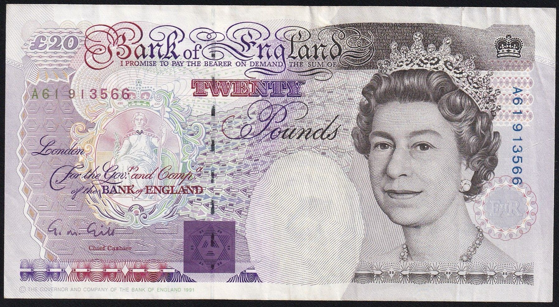 Banknoten: England 20 Pounds 1991 – Gebraucht aus Brugg AG von banknoten_muesli
