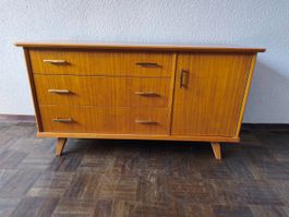 Mid-Century Kommode Massiv Holz mit 3 Schubladen 1 Türe