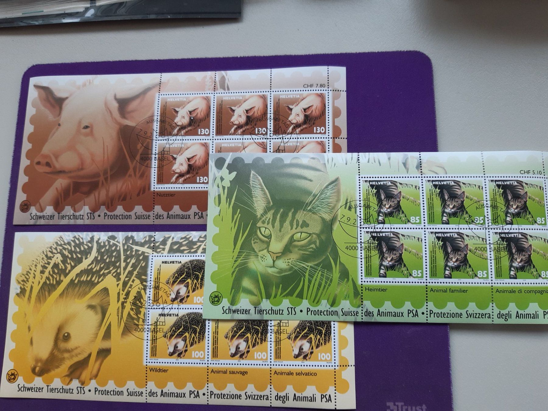 Tutti i francobolli: 3 Kleinbogen, ET-Sonderstempel "Schweizer Tierschutz STS" – Nuovo (secondo la descrizione) da Wangs venduto da weisstannen01