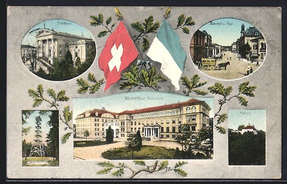 Cartoline postali: Winterthur, Technikum, Stadthaus, Aussic – Usato da Berlin venduto da bartko-reher