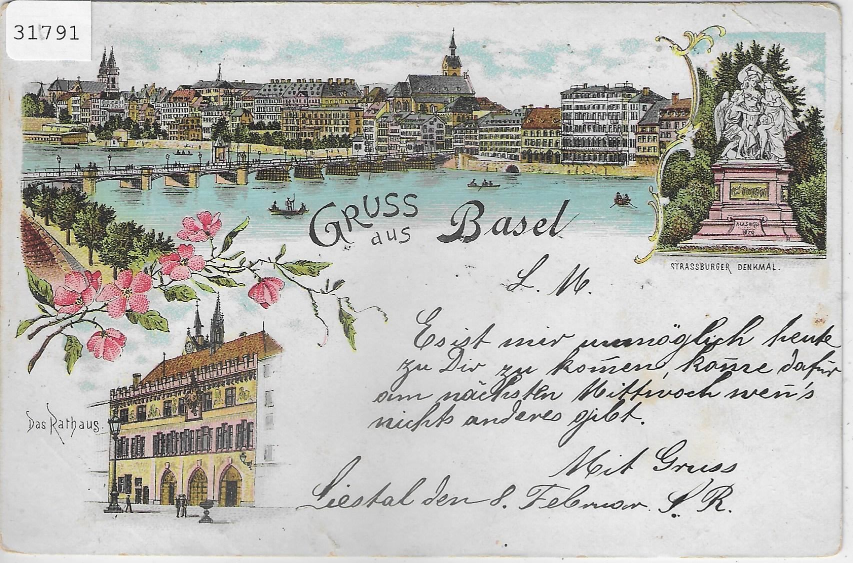 Ansichtskarten: Gruss aus Basel - Litho 1899 – Gebraucht aus Ettingen von Kartenplanet