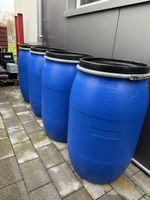 4x Kunststoff Fass 120lt. Blau mit Deckel und Spannring