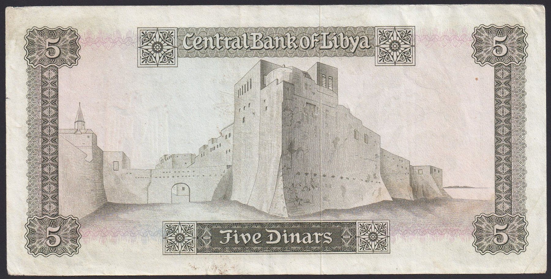 Banconote: Libyen 5 Dinars 1972 – Usato da Brugg AG venduto da banknoten_muesli 1