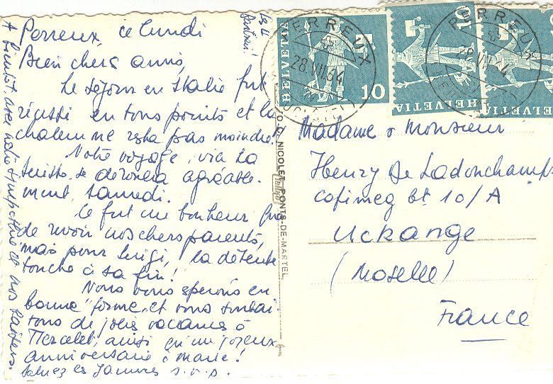 Ansichtskarten: Perreux - la chapelle + 1964 – Gebraucht aus Emmenbrücke von teestube 1