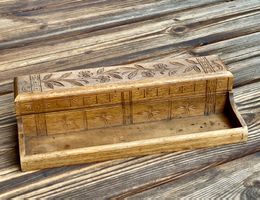 antike Holzschatulle Schreibtischset mit Blumengravur