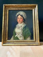 Biedermeier Frauenportrait, 19. Jh., vergoldeter Zierrahmen