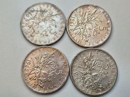 🇫🇷 Lot 4* 5 Francs 1960-61-62-63 *XF* Silver 48g 835