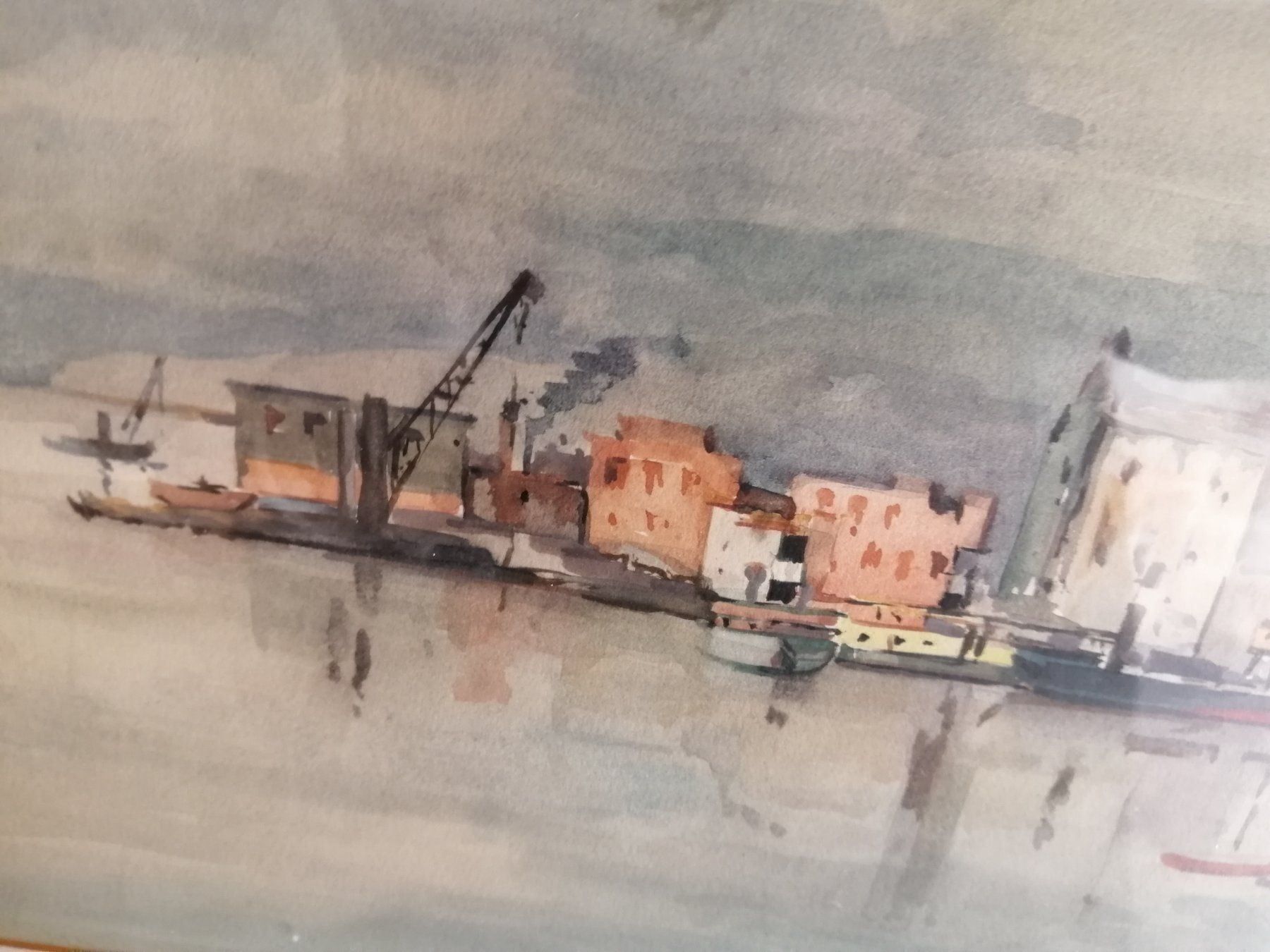 Tableaux: 2 Aquarelle, Hafenszene, von 1950 – D'occasion à Rheinfelden par Cleopatra2000 1