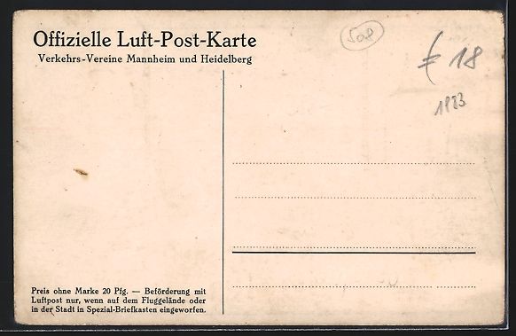 Foto & Poster: Erste Deutsche Luft-Post, Mannheim-Heide – Usato da Berlin venduto da bartko-reher 1